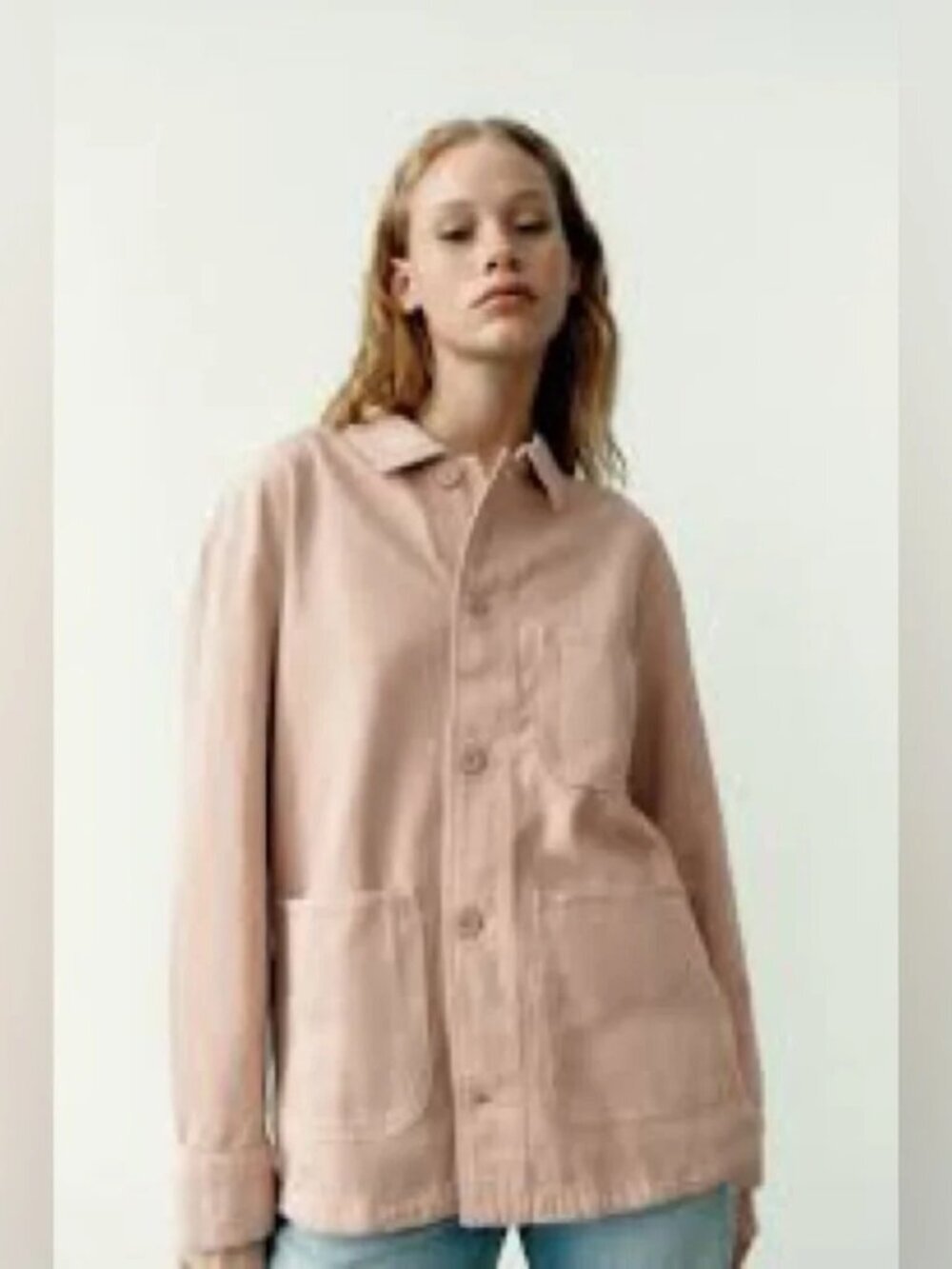 Zara Pink Shacket Barn Coat Chore Casual Blush Pink Size S Boxy Fit